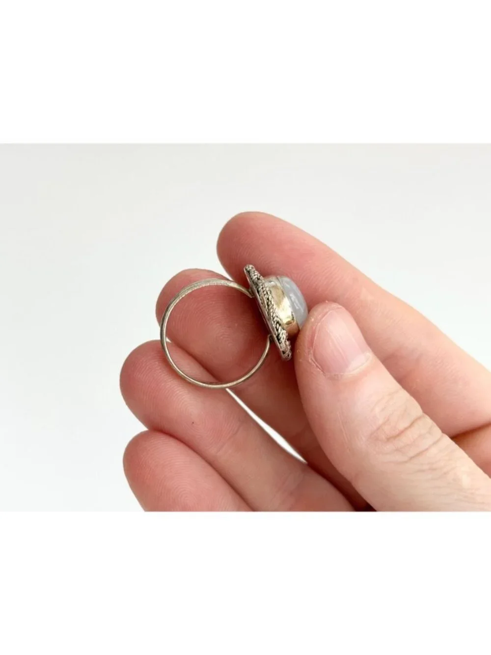 Round Moonstone Southwest Style Braided Sterling Silver 925 Vintage Ring - sz 7